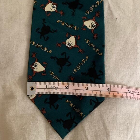 Tasmanian Devil swearing Warner Brothers green vintage cursing  men's neck tie - Picture 4 of 8